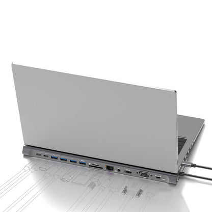 Go Des GD-9120 14 in 1 Stand Özellikli Type-C Hub SD Kart-RJ45-HDMI-VGA-Usb Çoğaltıcı Gri
