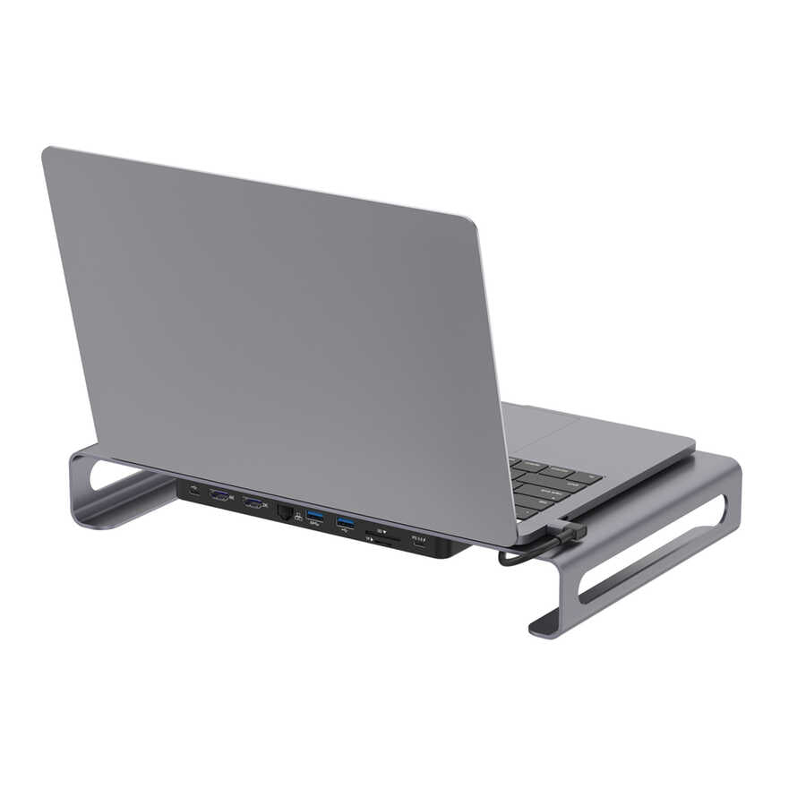 Go Des GD-9126 Hub Destekli Laptop Standı Docking Station Stand Gri
