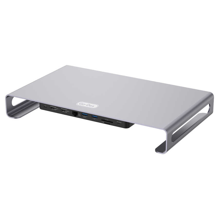 Go Des GD-9126 Hub Destekli Laptop Standı Docking Station Stand Gri