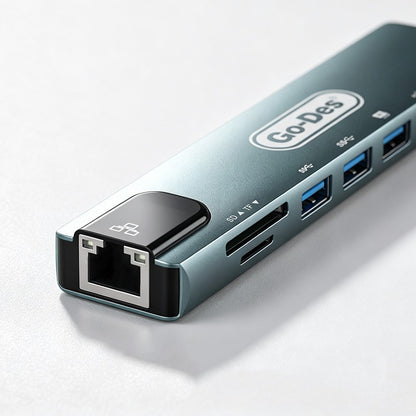 Go Des GD-9230 Type-C Bağlantılı 8in1 USB3.0 + PD + Hdmi 4K Ultra HD + RJ45 + SD/TF Bağlantılı Hub Adaptör