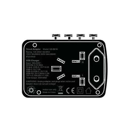 Go Des GD-B616 Çoklu Universal TR/US/UK/AUS/EU Uyumlu Şarj Adaptörü Max 35W Siyah