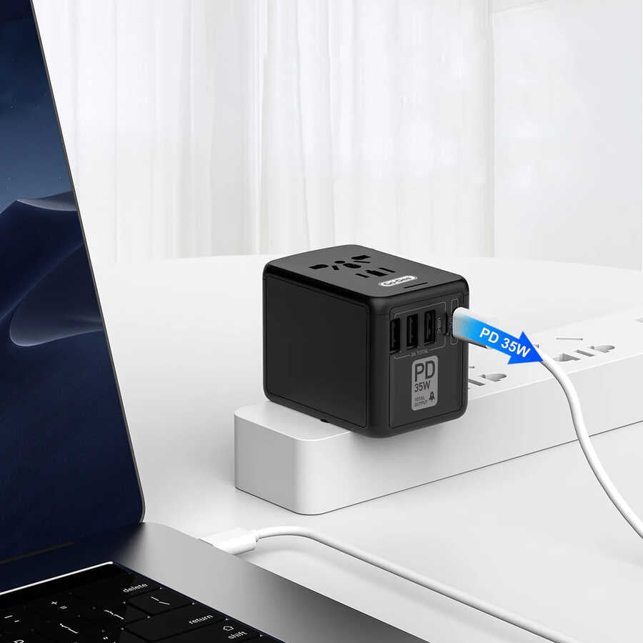 Go Des GD-B616 Çoklu Universal TR/US/UK/AUS/EU Uyumlu Şarj Adaptörü Max 35W Siyah
