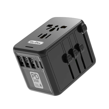 Go Des GD-B616 Çoklu Universal TR/US/UK/AUS/EU Uyumlu Şarj Adaptörü Max 35W Siyah