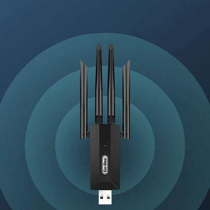 Go Des GD-BT318 Çift Bantlı 1200m 300Mbps 4 Antenli Kablosuz İnternet Sağlayıcı USB WiFi Adaptör Siyah