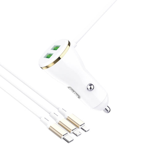Go Des GD-CC202 5 in 1 5A Hızlı Şarj Çift USB-A ve Micro Type-C Lightning Kablolu Araç Şarj Aleti Beyaz