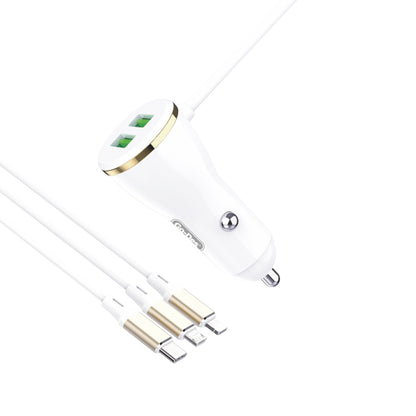 Go Des GD-CC202 5 in 1 5A Hızlı Şarj Çift USB-A ve Micro Type-C Lightning Kablolu Araç Şarj Aleti Beyaz