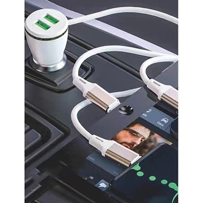 Go Des GD-CC202 5 in 1 5A Hızlı Şarj Çift USB-A ve Micro Type-C Lightning Kablolu Araç Şarj Aleti Beyaz