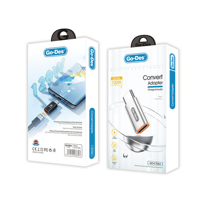 Go Des GD-CT063 Lightning to Type-C 120W Şarj ve Ses Destekli Dönüştürücü Gümüş