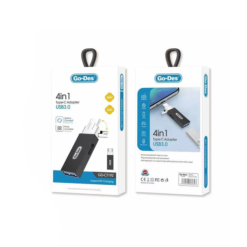 Go Des GD-CT192 USB-A to Type-C ve Type-C to USB-A 4in1 OTG Dönüştürücü Adaptör Siyah