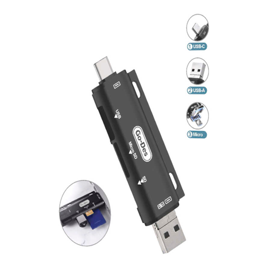 Go Des GD-DK108 3 in 1 OTG Hafıza Kart Okuyucu Siyah