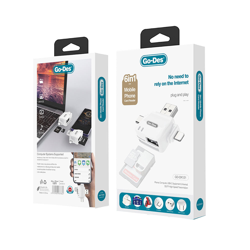 Go Des GD-DK121 6 in 1 OTG Hafıza Kart Okuyucu Beyaz