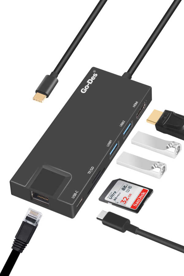 Go Des GD-DK828 7 in 1 Usb-C Kablo Siyah