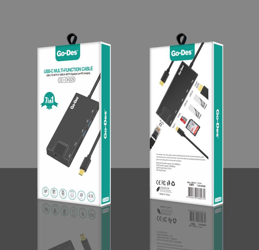 Go Des GD-DK828 7 in 1 Usb-C Kablo Siyah