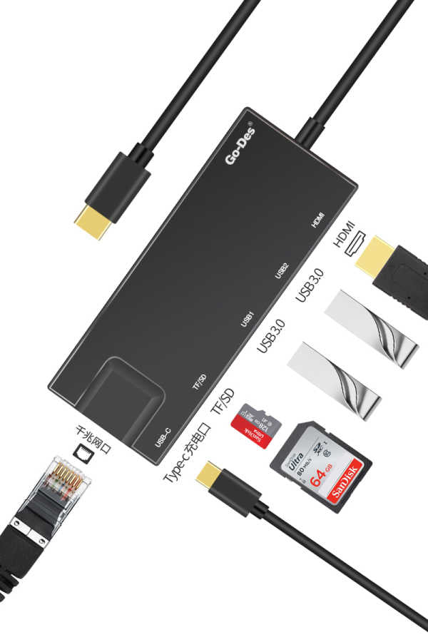 Go Des GD-DK828 7 in 1 Usb-C Kablo Siyah