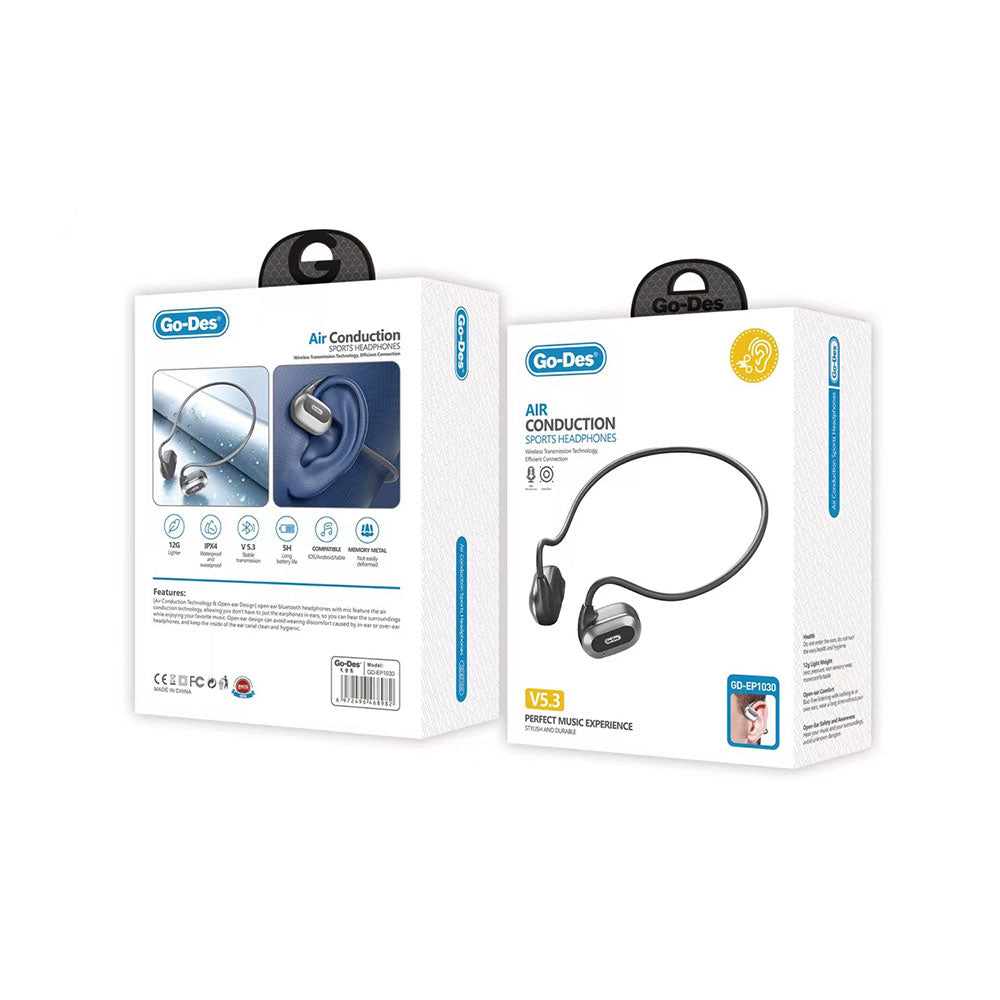 Go Des GD-EP1030 Hava İletim Teknolojili Su Geçirmez Boyun Askılı Sporcu Bluetooth Kulaklığı 1200mAh Siyah
