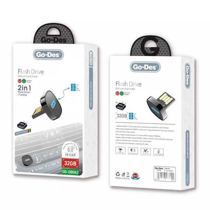 Go Des GD-GB062 2 in 1 Led Işıklı Araç İçi Mini Flash Disk 32 Gb Type-C OTG Hediyeli Siyah