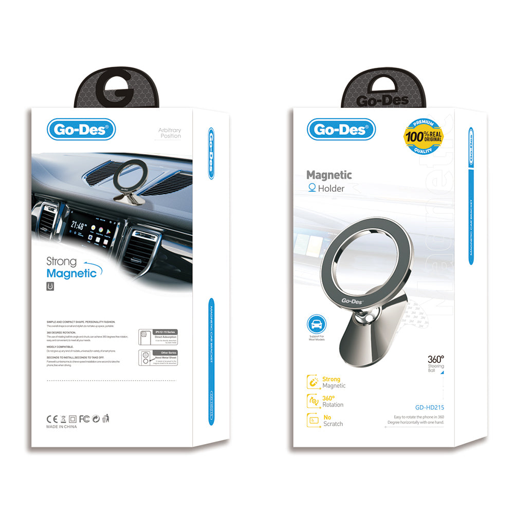 Go Des GD-HD215 Magnetik M-safe 360 Derece Dönebilen Oynar Başlıklı Araç İçi Telefon Tutucu Gri