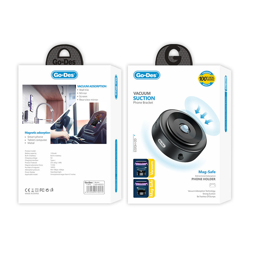 Go Des GD-HD223 110mAh 5V Type-C Portlu Elektirikli Vakum Özellikli Telefon Tutucu Siyah