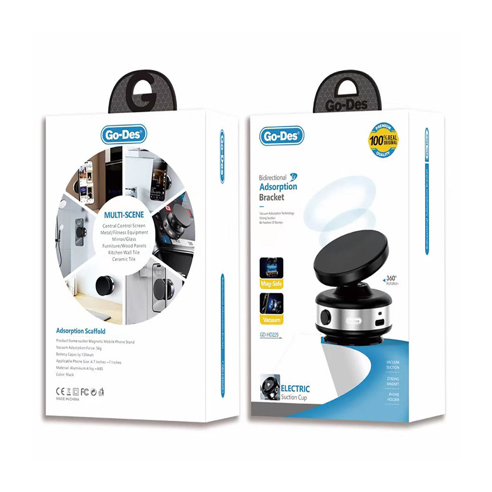 Go Des GD-HD229 130mAh Type-C Portlu Elektirikli Vakum Özellikli Telefon Tutucu Siyah