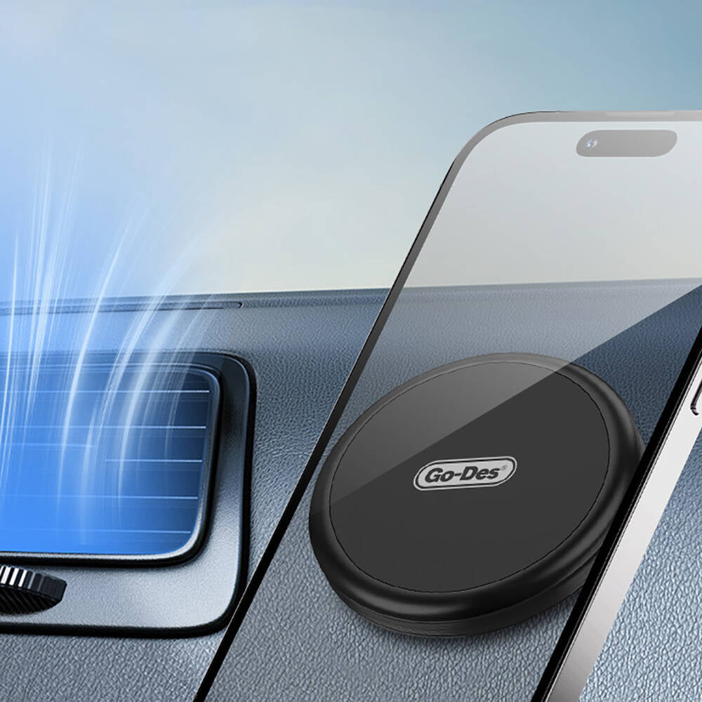 Go Des GD-HD303 Jiroskobik Sabitleme Özellikli Magnetik Direksiyon Tasarım Araç Telefon Tutucu Siyah