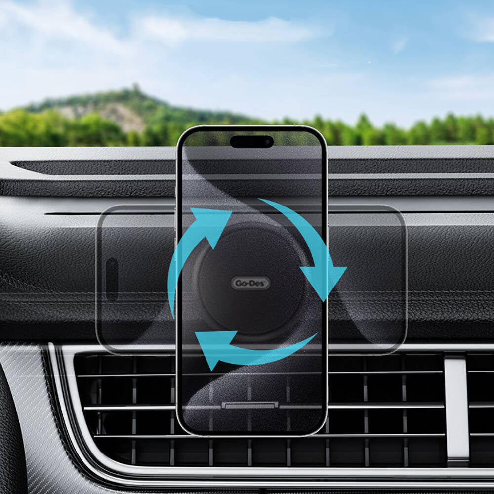 Go Des GD-HD303 Jiroskobik Sabitleme Özellikli Magnetik Direksiyon Tasarım Araç Telefon Tutucu Siyah