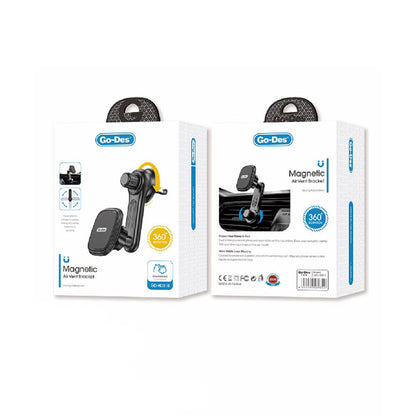 Go Des GD-HD310 Magnetik 360 Derece Dönebilen Dirsek Ve Başlıklı Telefon Tutucu Havalandırma Tasarım Siyah