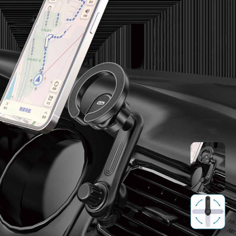 Go Des GD-HD311 M-safe Magnetik 360 Derece Dönebilen Dirsek Ve Başlıklı Telefon Tutucu Havalandırma Tasarım Siyah