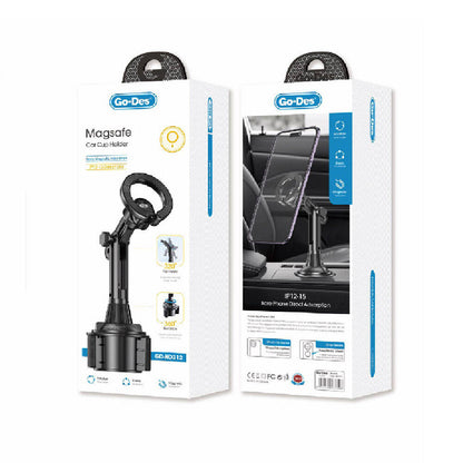 Go Des GD-HD312 M-safe Magnetik Teleskopik Boyun Ve 360 Derece Dönebilen Başlıklı Telefon Tutucu Bardaklık Tasarım Siyah