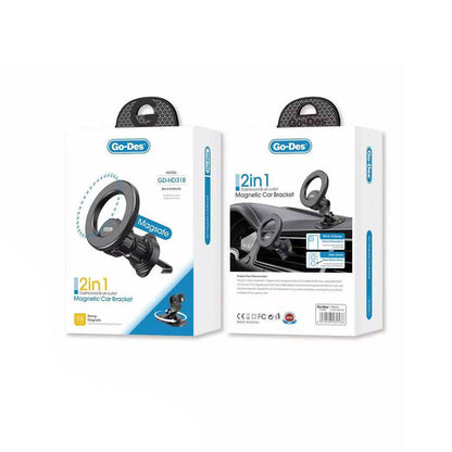 Go Des GD-HD318 M-safe Magnetik 360° Dönebilen 2in1 Havalandırma ve Düz Zemin Telefon Tutucu Siyah