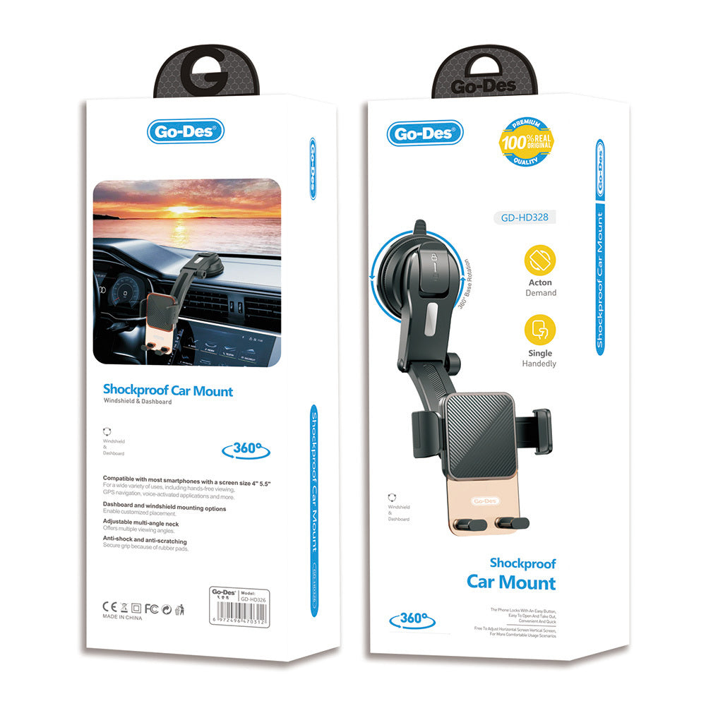 Go Des GD-HD328 360 Derece Dönebilen Vakumlu Tasarım Araç İçi Telefon Tutucu Siyah