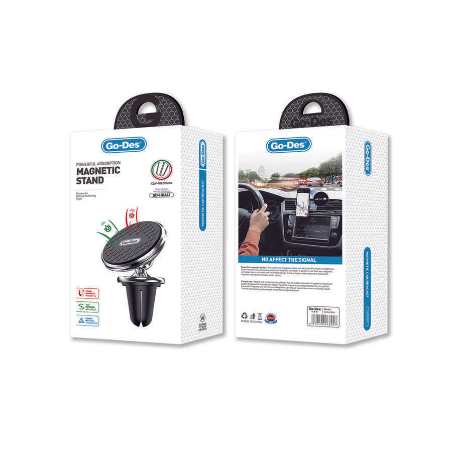 Go Des GD-HD641 Magnetik 360 Derece Oynar Başlıklı Telefon Tutucu Havalandırma Tasarım Siyah