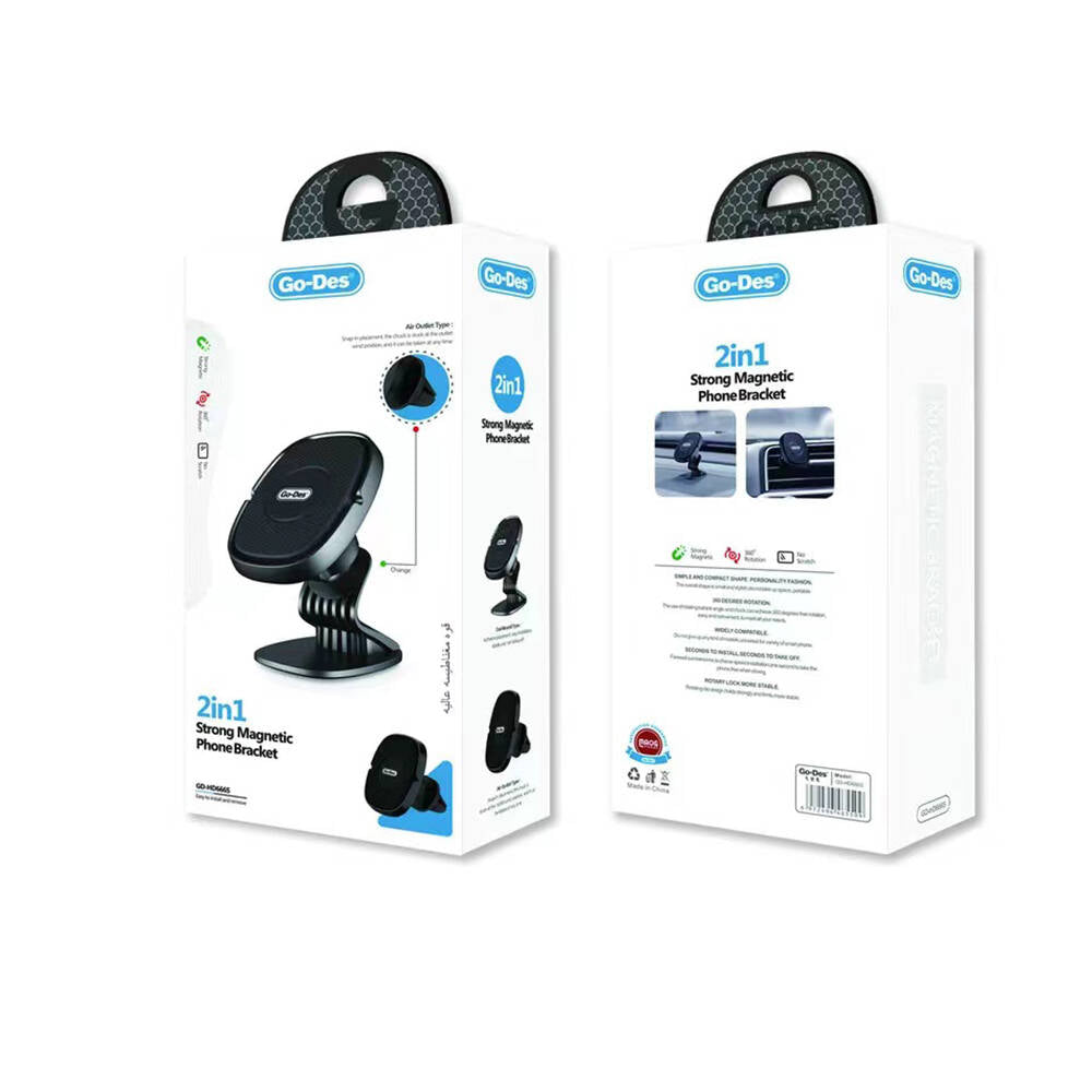 Go Des GD-HD666S Güçlü Magnetik 360° Dönebilen 2in1 Havalandırma ve Düz Zemin Araç Telefon Tutucu Siyah