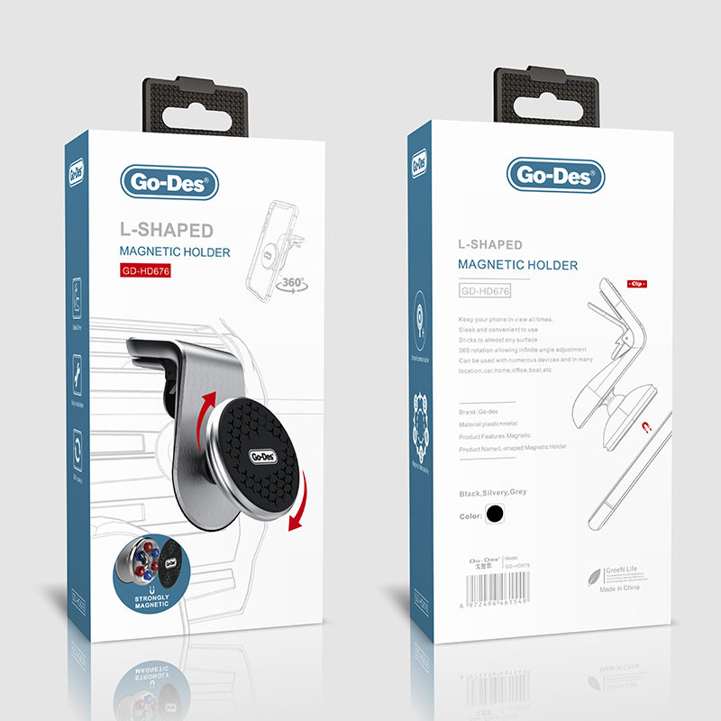 Go Des GD-HD676 L-Shaped Magnetik Araç Telefon Tutucu Siyah