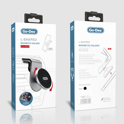 Go Des GD-HD676 L-Shaped Magnetik Araç Telefon Tutucu Gri