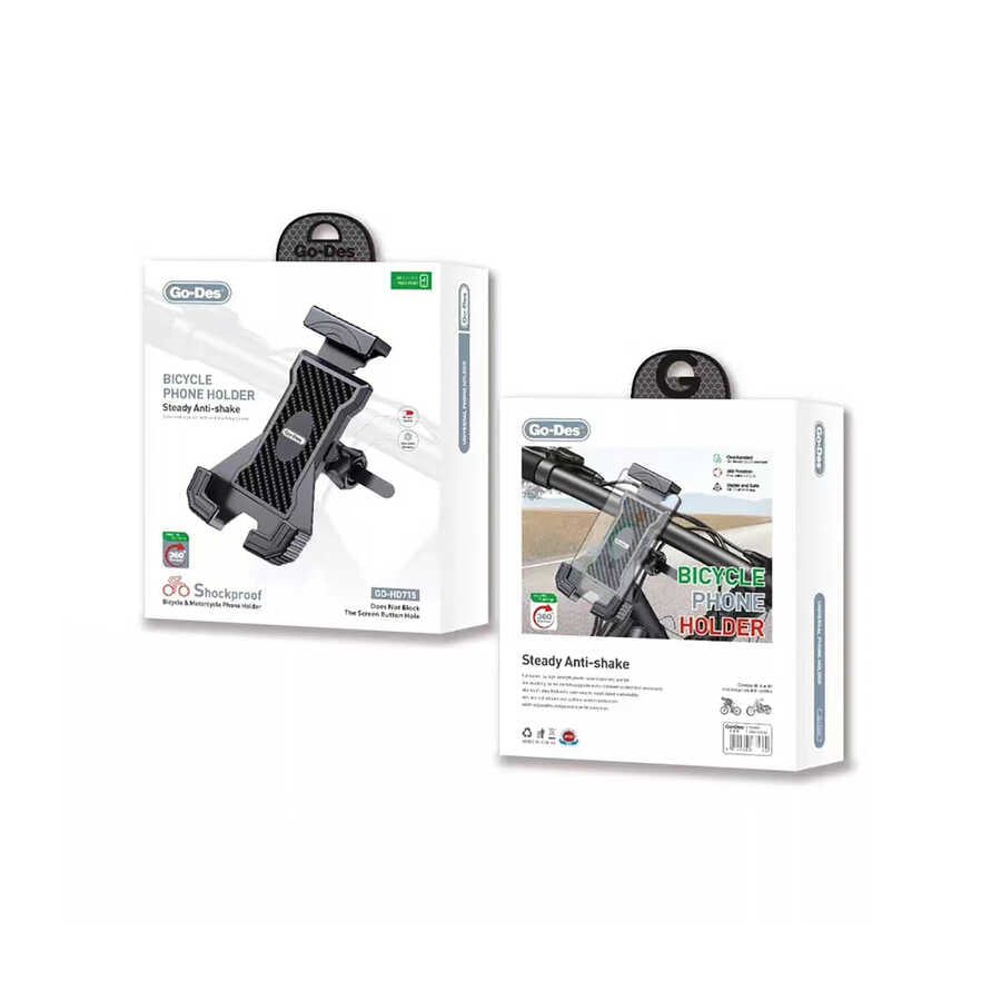 Go Des GD-HD715 Sarsıntı Önleyici 360 Derece Ayarlanabilir Bisiklet ve Motosiklet Telefon Tutucu Siyah