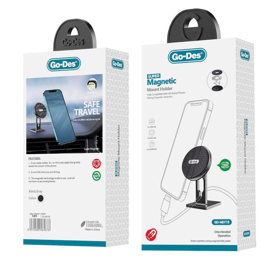 Go Des GD-HD718 Magnetik Araç Telefon Tutucu Siyah