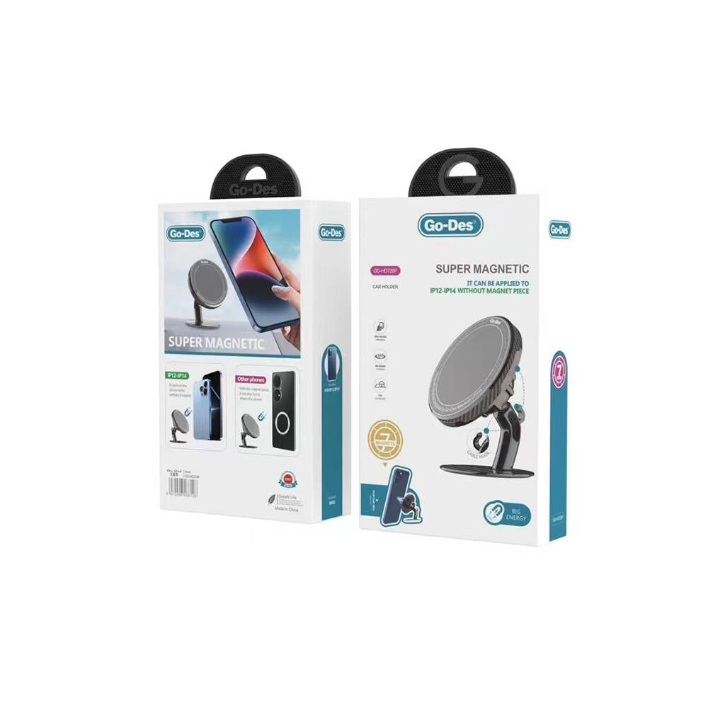 Go Des GD-HD726P 360 Derece Yuvarlak Oynar Başlıklı Süper Magnetik Araç Telefon Tutucu Siyah