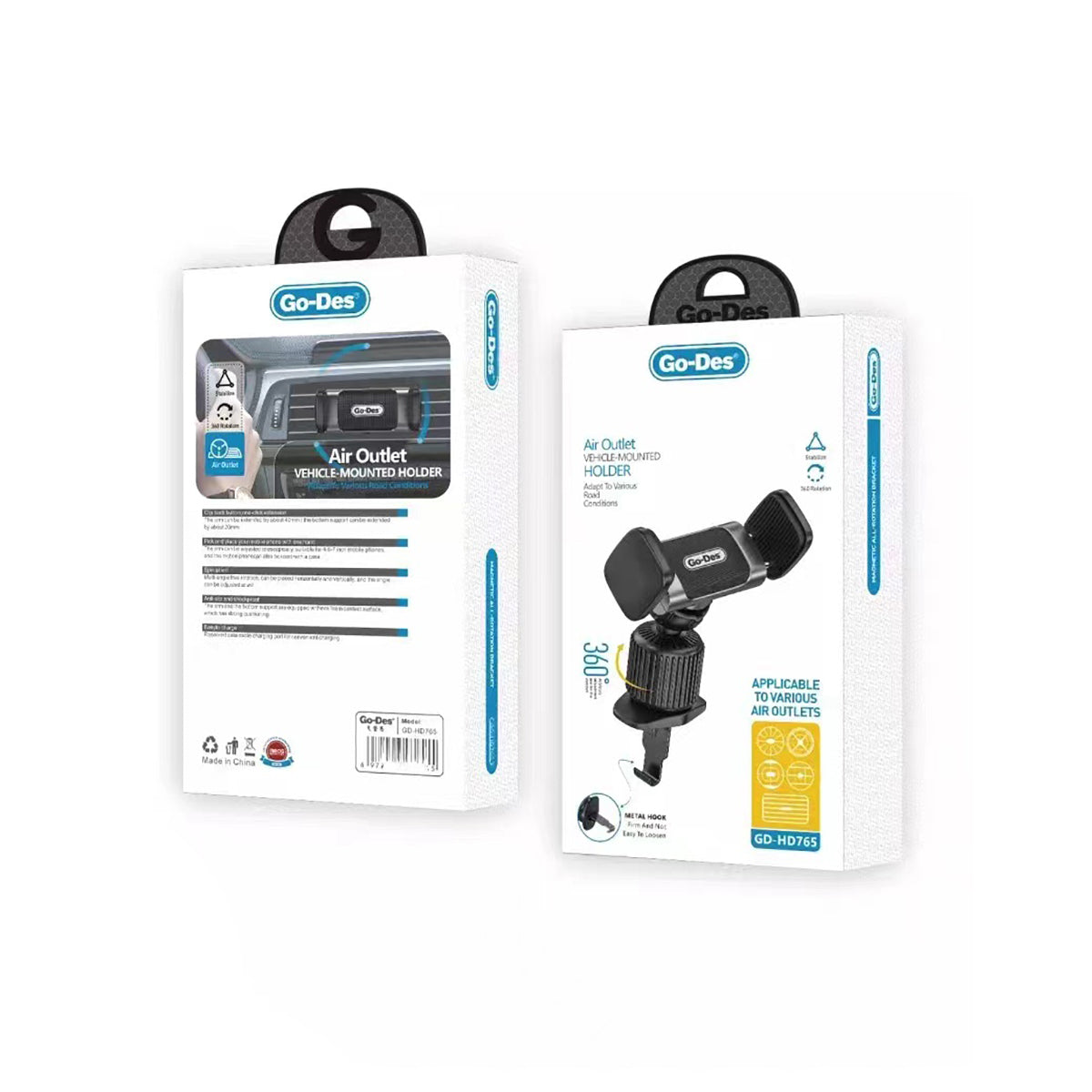 Go Des GD-HD765 360 Derece Oynar Başlıklı Telefon Tutucu Havalandırma Tasarım Siyah