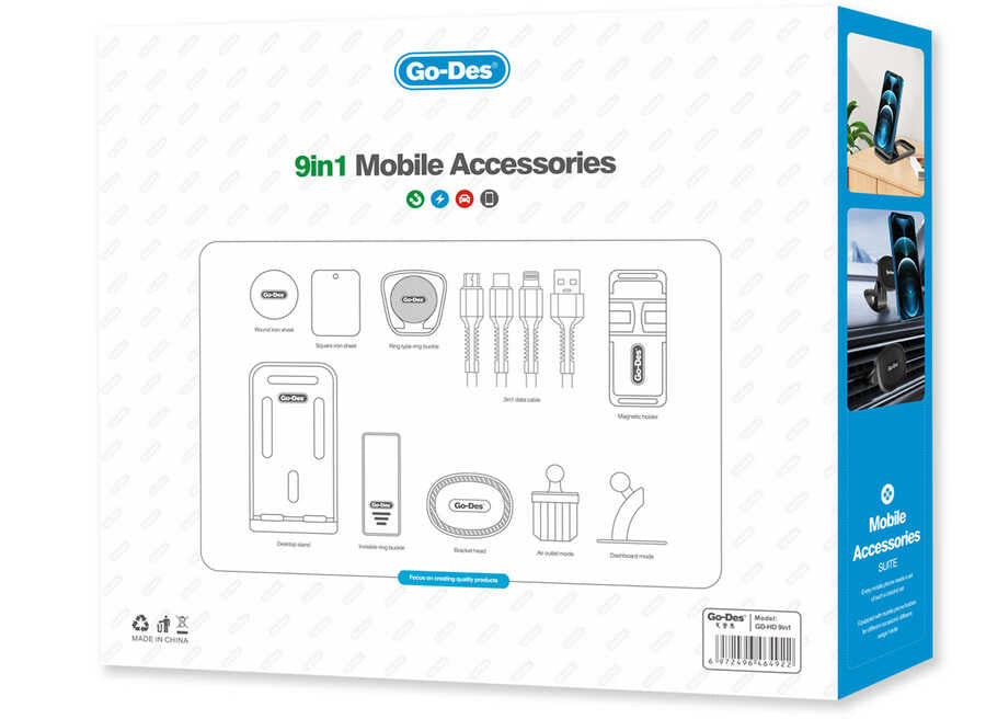 Go Des GD-HD780 9 in 1 Araç Tutucu Seti Siyah