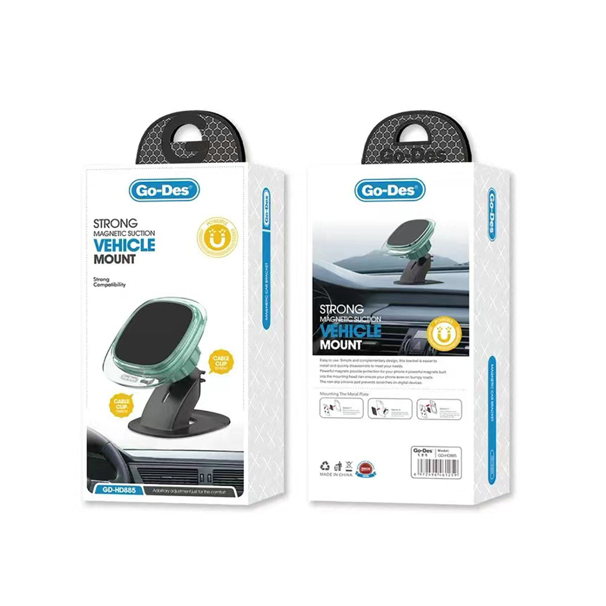 Go Des GD-HD885 Magnetik Standlı Kablo Düzenleyicili Düz Zemin Araç Telefon Tutacağı Siyah