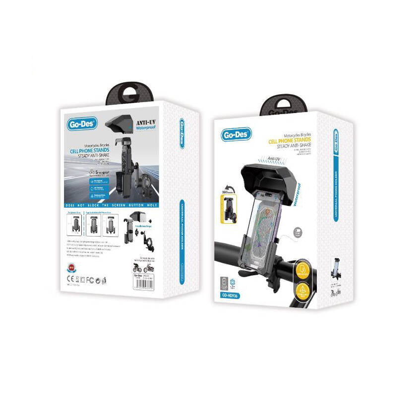 Go Des GD-HD906 Sarsıntı Önleyici Anti-UV Su Geçirmez Bisiklet ve Motosiklet Telefon Tutucu Siyah