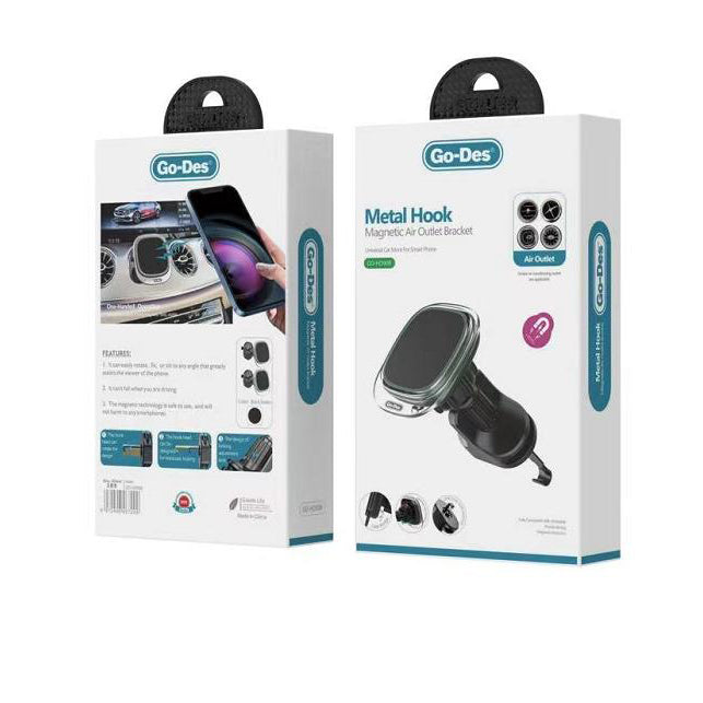Go Des GD-HD908 Süper Magnetik 360 Derece Oynar Başlıklı Telefon Tutucu Havalandırma Tasarım Siyah