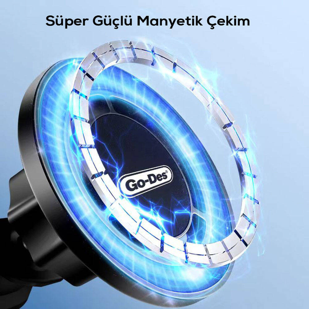 Go Des GD-HD911 M-safe Magnetik Özellikli 360° Dönebilen Havalandırma ve Düz Zemin Telefon Tutucu Siyah