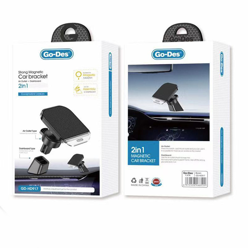 Go Des GD-HD917 2 in 1 Magnetik Telefon Tutucu Havalandırma Ve Düz Zemin Tasarım Siyah
