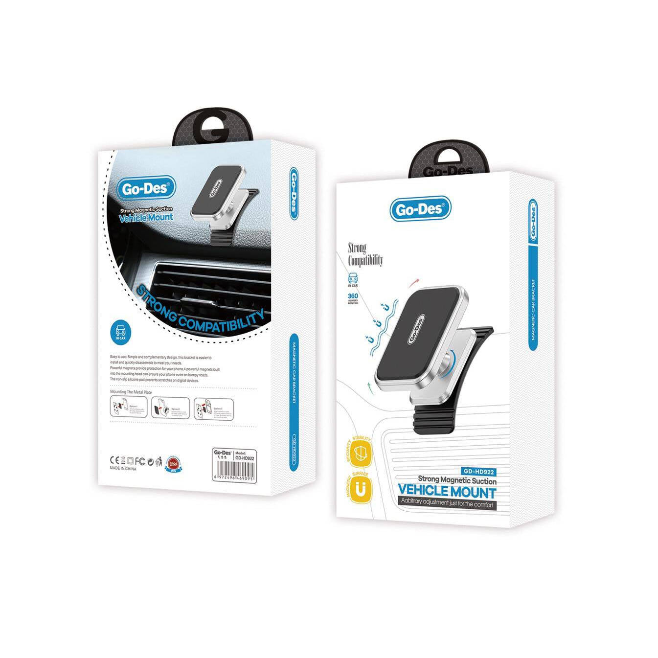 Go Des GD-HD922 360 Derece Dönebilen Magnetik Eğimli ve Düz Zemin Araç Telefon Tutacağı Gümüş