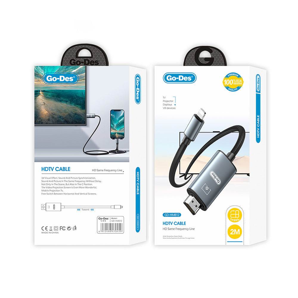 Go Des GD-HM812 Lightning To HDMI Kablo 2 Metre Gri
