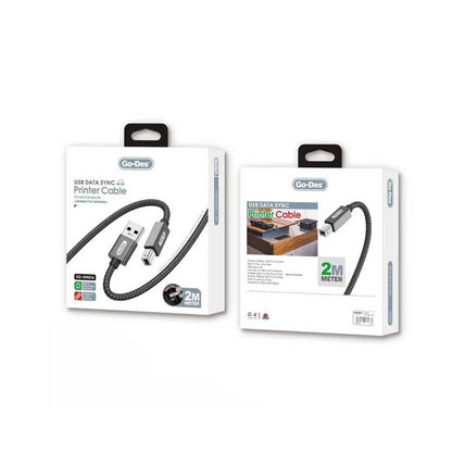 Go Des GD-HM836 USB-A to USB-B 2.0 Örgülü Yazıcı Kablosu 2M Siyah