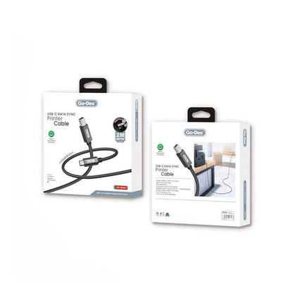 Go Des GD-HM837 Type-C to USB-B 2.0 Örgülü Yazıcı Kablosu 2M Siyah