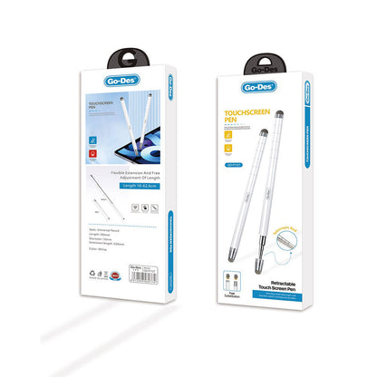 Go Des GD-P1127 Üniversal Telefon ve Tablet Uzayabilen Teleskopik Dokunmatik Kalem Beyaz
