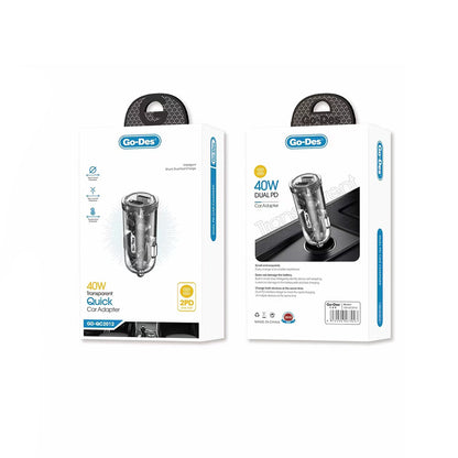 Go Des GD-QC2012 Transparan Görünümlü Çift PD Çıkışlı Araç Şarj Başlığı 40W Gri
